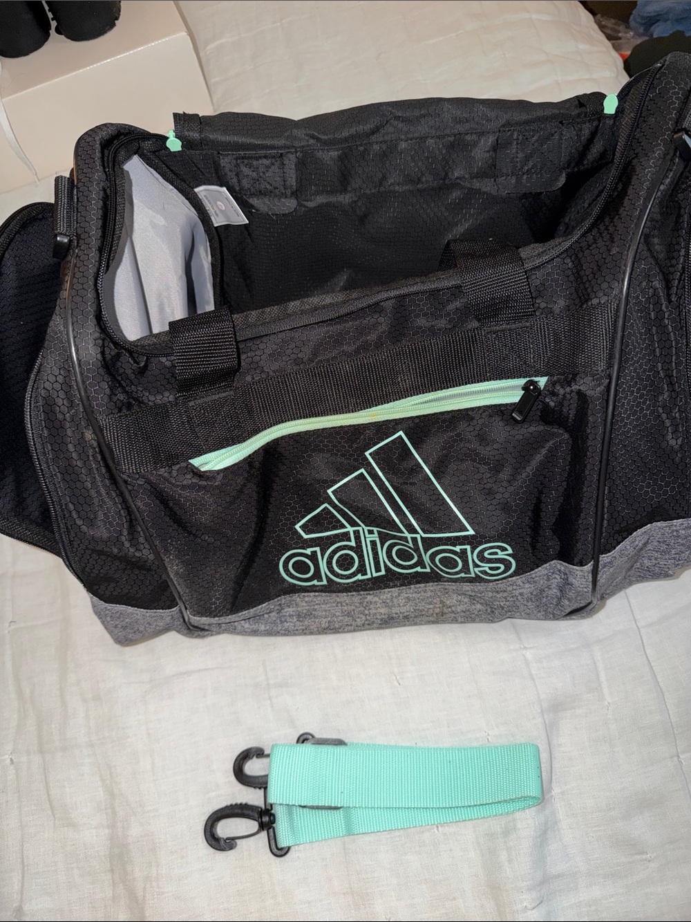 adidas Black Duffel Bag with Mint Accents